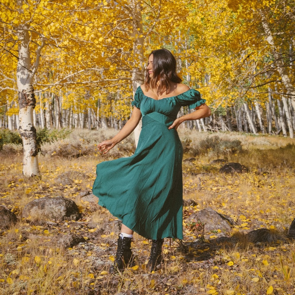 Green satin dress